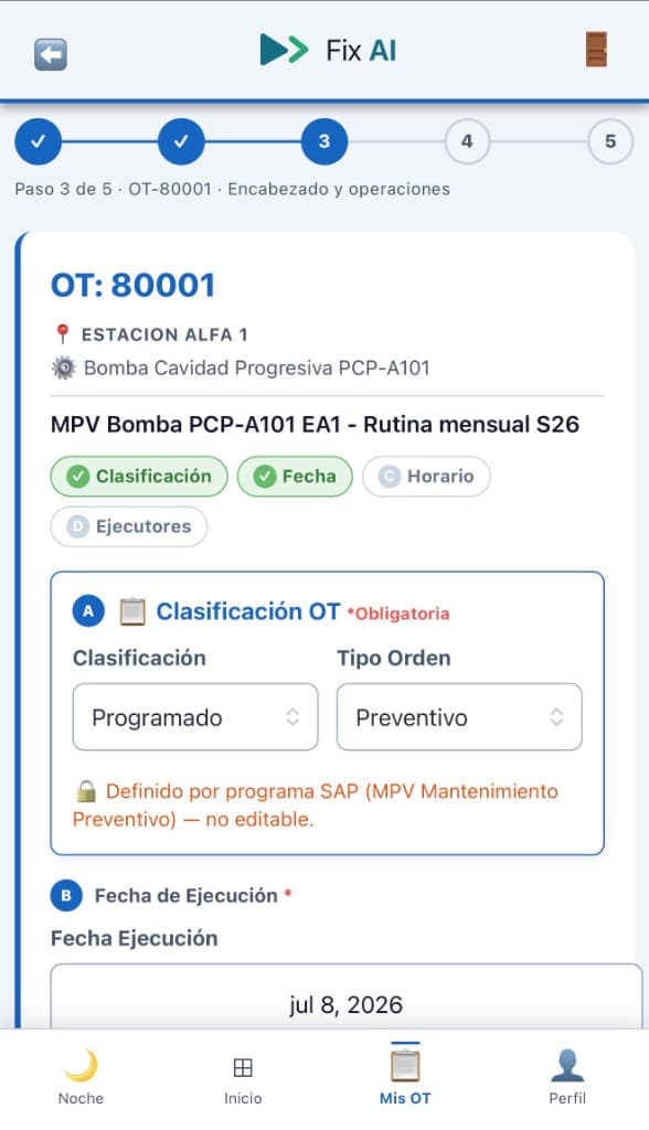 Fix AI — ejecución de una orden de trabajo desde campo